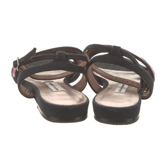 Tabitha Simmons Canvas Floral Cherry Blossom Embroidered Sandals Black Pink 6 - Picture 4 of 5